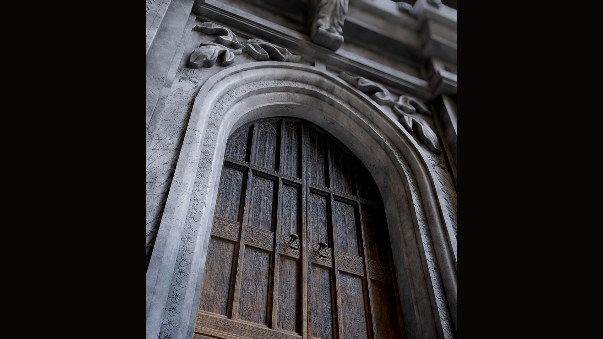 Medieval Wood Door with Stone Arch - Rigged and animated Low-poly 3D model_23