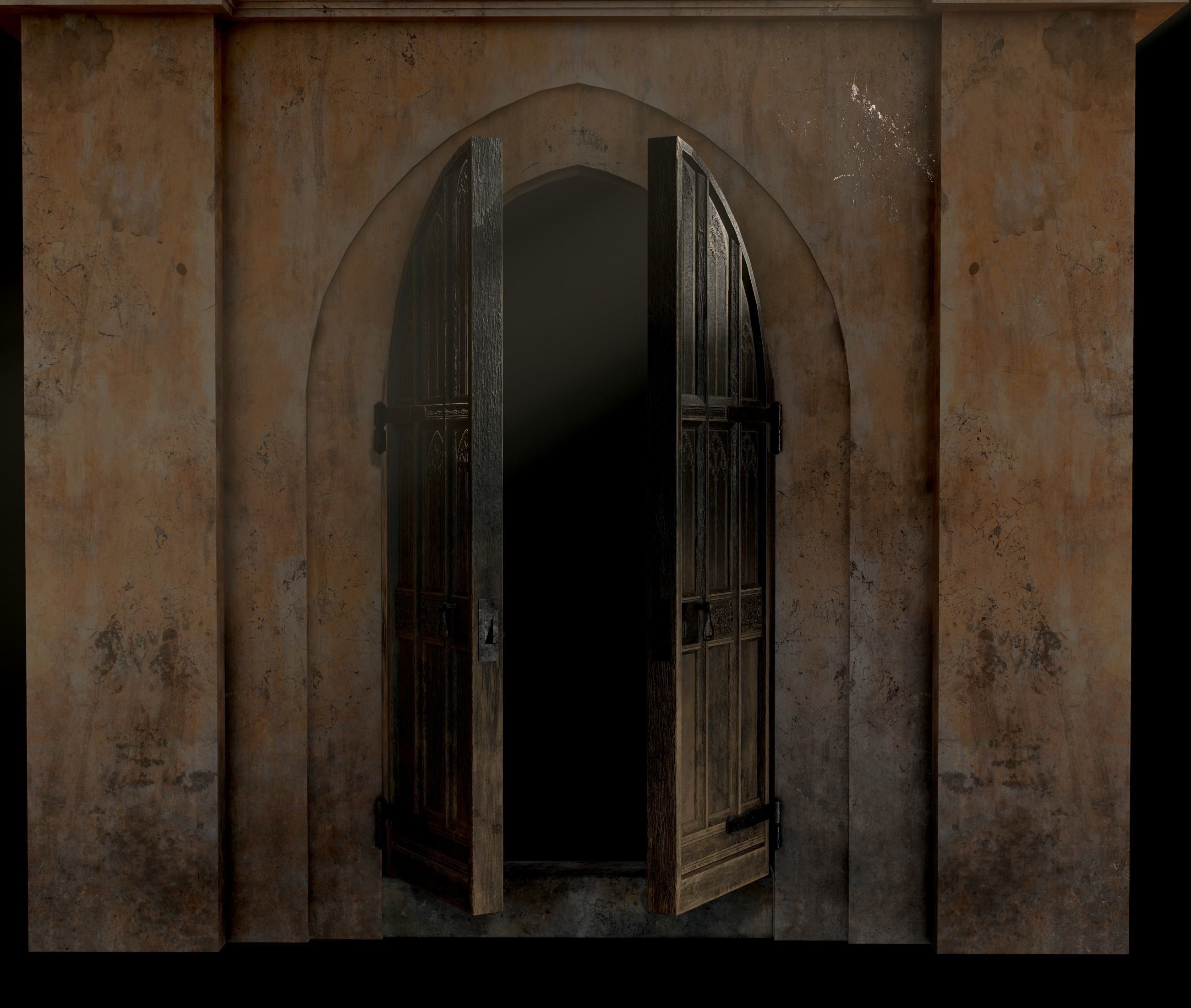 Medieval Wood Door with Stone Arch - Rigged and animated Low-poly 3D model_46