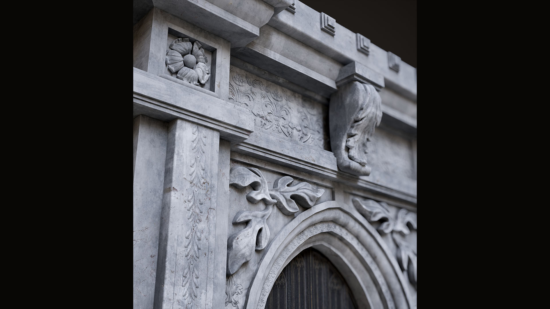 Medieval Wood Door with Stone Arch - Rigged and animated Low-poly 3D model_18