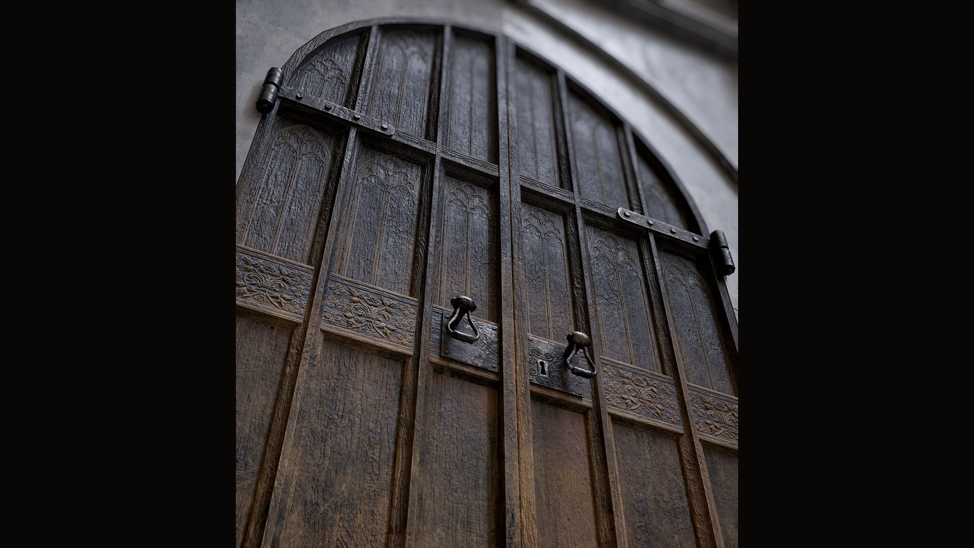 Medieval Wood Door with Stone Arch - Rigged and animated Low-poly 3D model_16