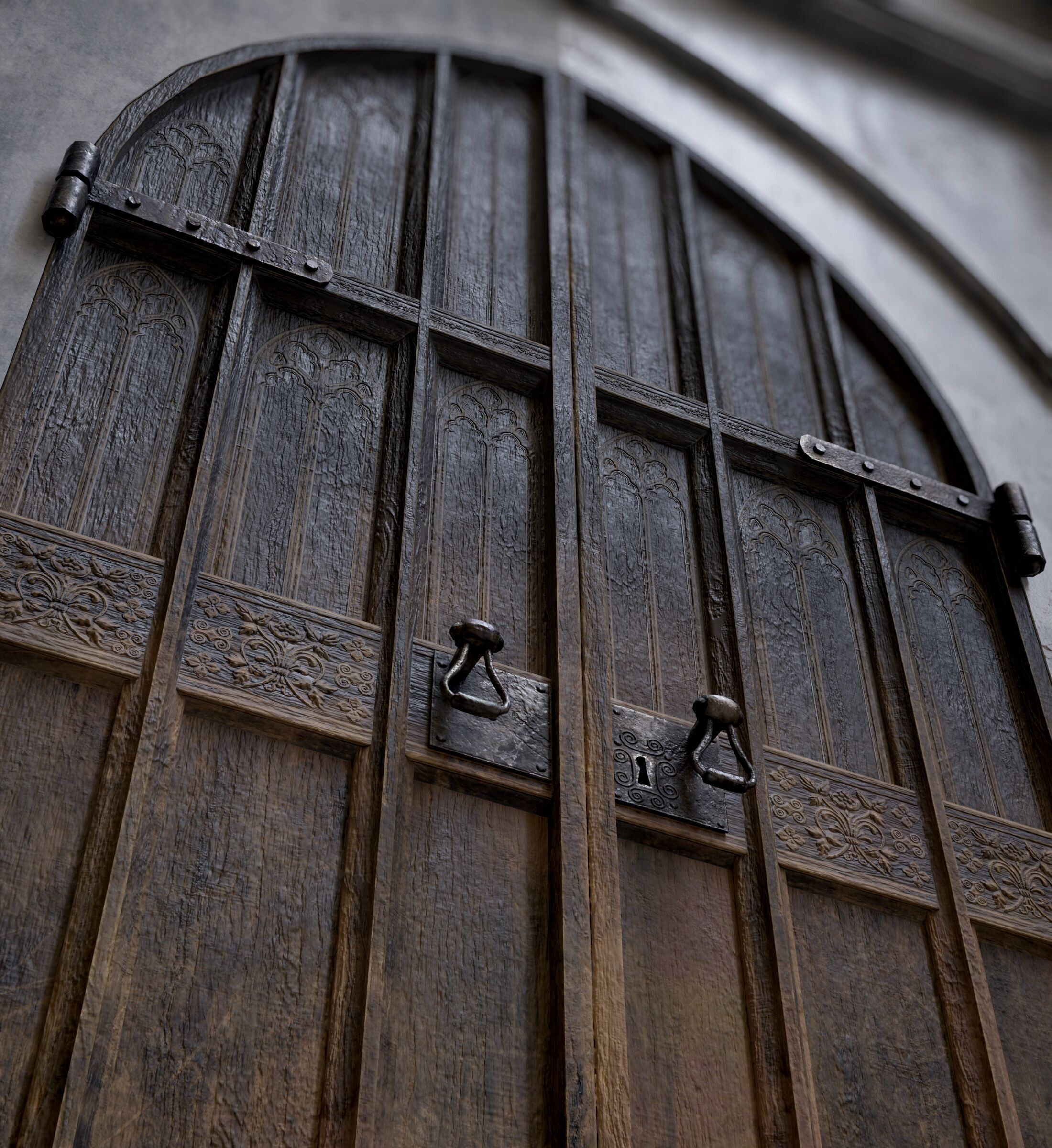Medieval Wood Door with Stone Arch - Rigged and animated Low-poly 3D model_40