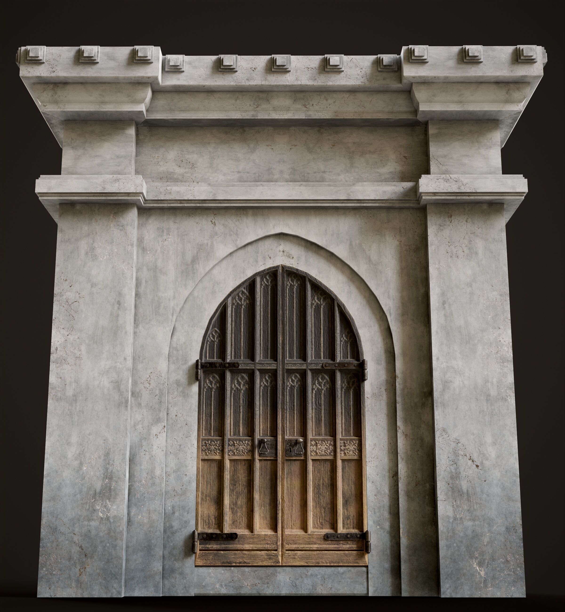 Medieval Wood Door with Stone Arch - Rigged and animated Low-poly 3D model_32