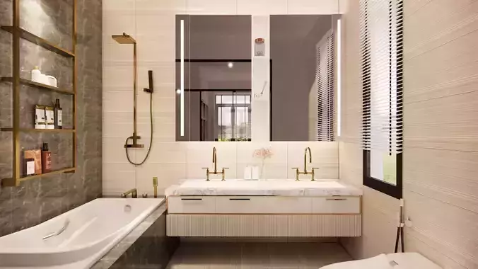 LAVABO modern bathroom with gold accents Free 3D model