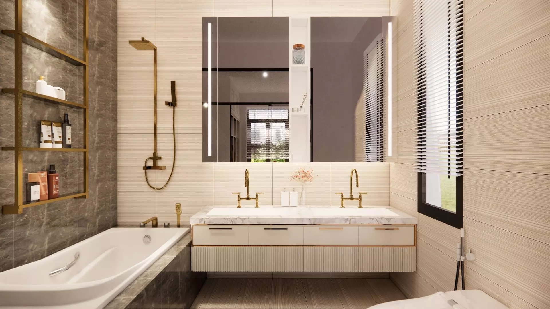 LAVABO modern bathroom with gold accents Free 3D model_0