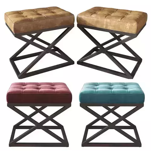 KIRKHAM TUFTED LEATHER X-BASE STOOL 