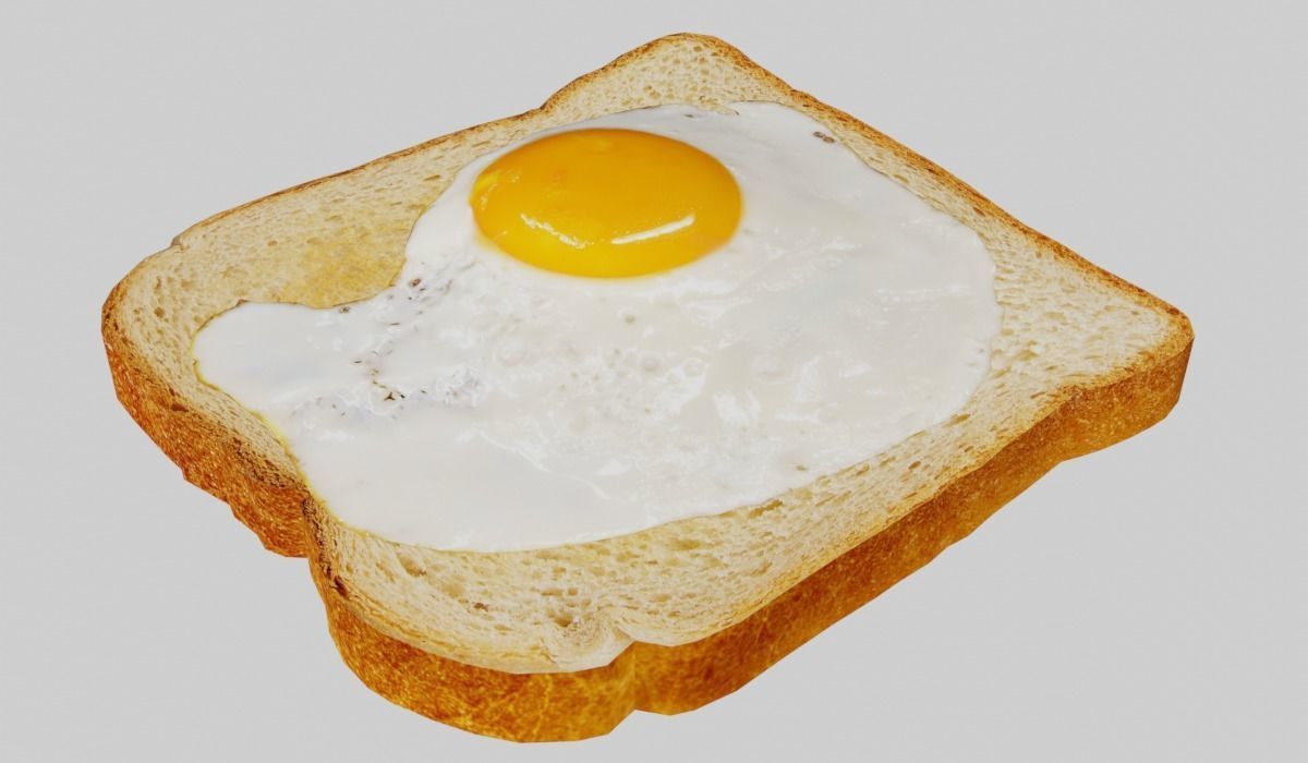 Eggs on Toast Low-poly 3D model_1