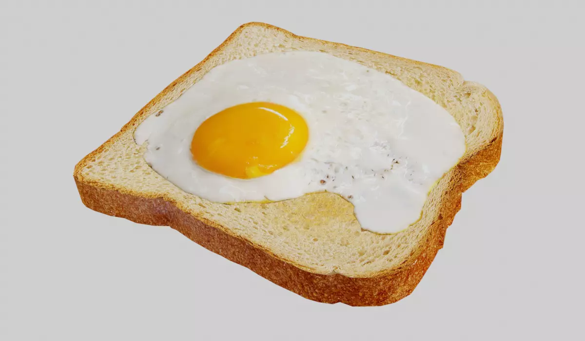Eggs on Toast Low-poly 3D model_0