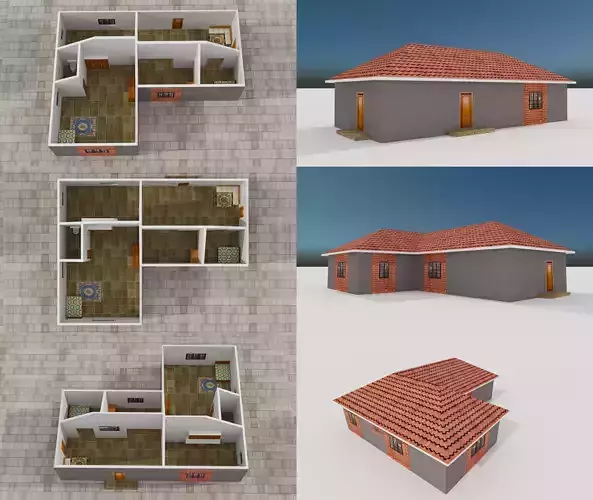 LOW POLY BUILDING 1 house with tile roof