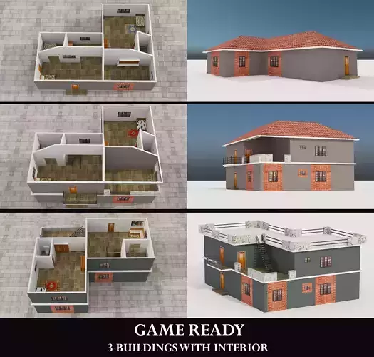 LOW POLY BUILDINGS house with tile roof