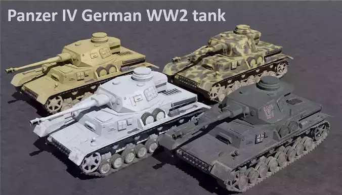 Panzer IV German WW2 tank low poly PBR Low-poly 3D model