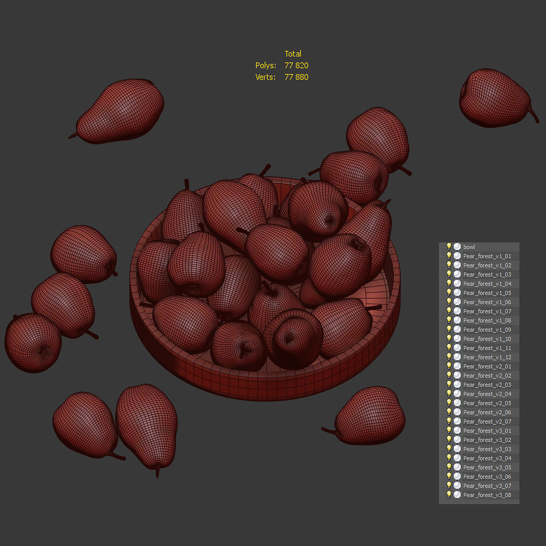 Forest beauty pear in a clay fruit bowl Low-poly 3D model_6
