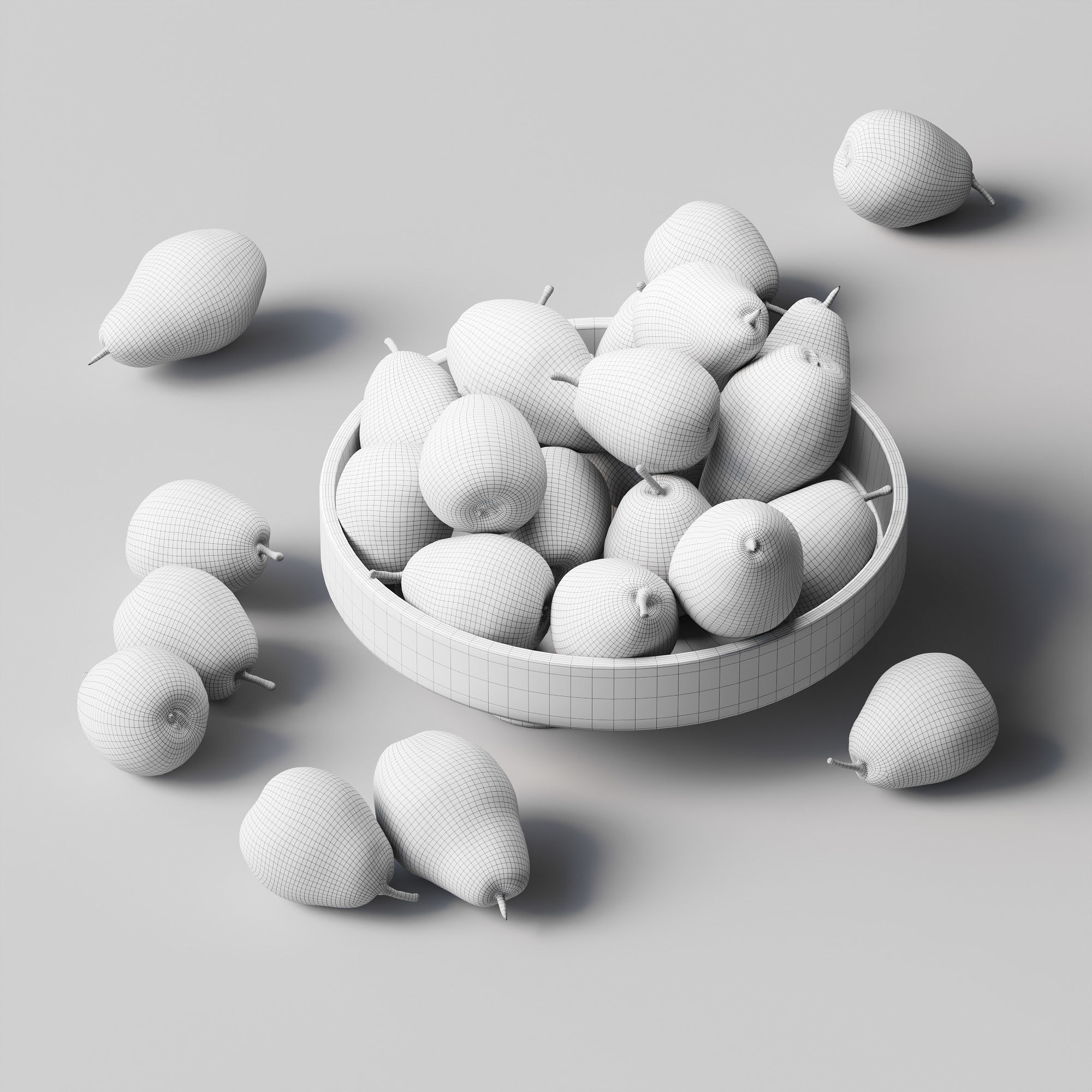 Forest beauty pear in a clay fruit bowl Low-poly 3D model_3
