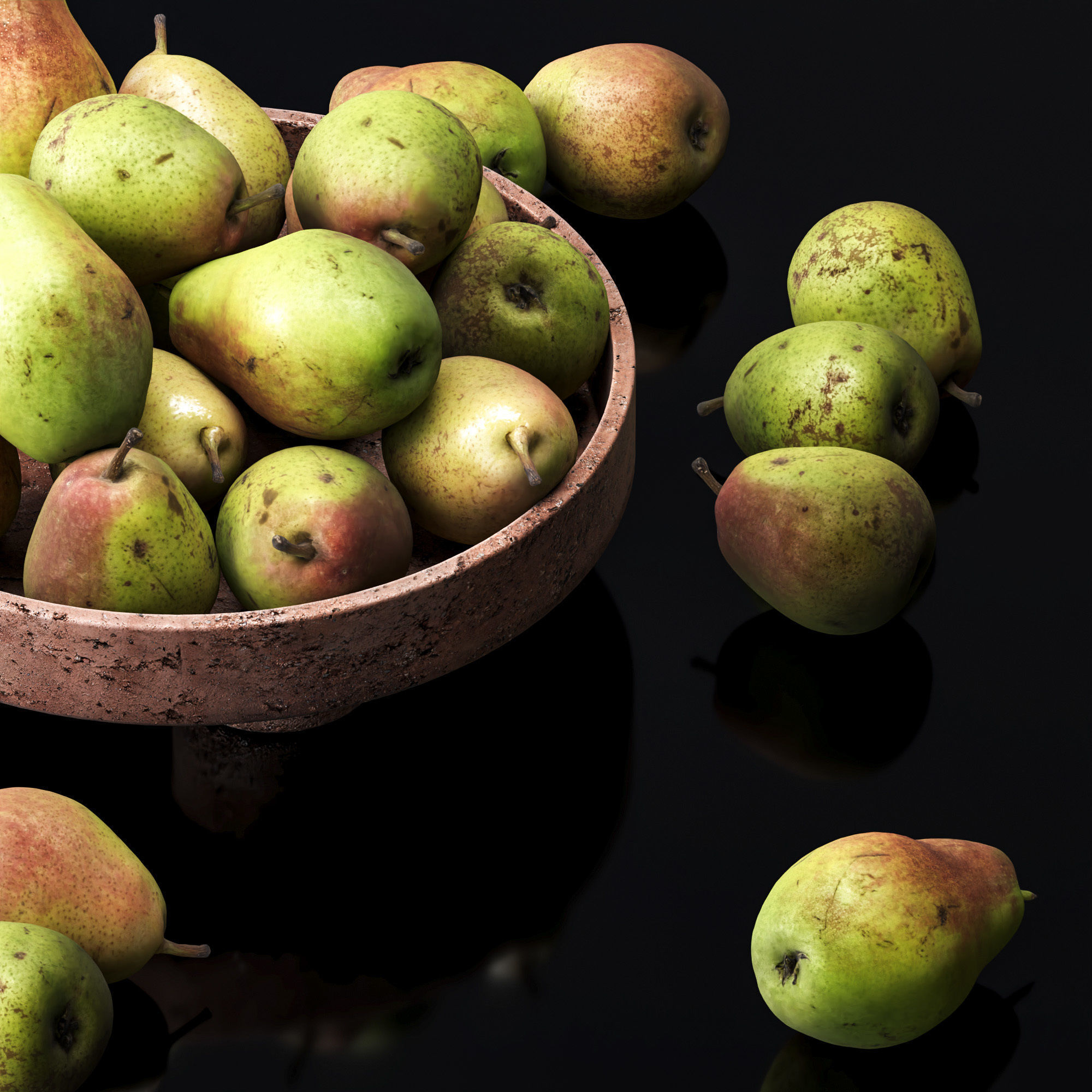 Forest beauty pear in a clay fruit bowl Low-poly 3D model_2