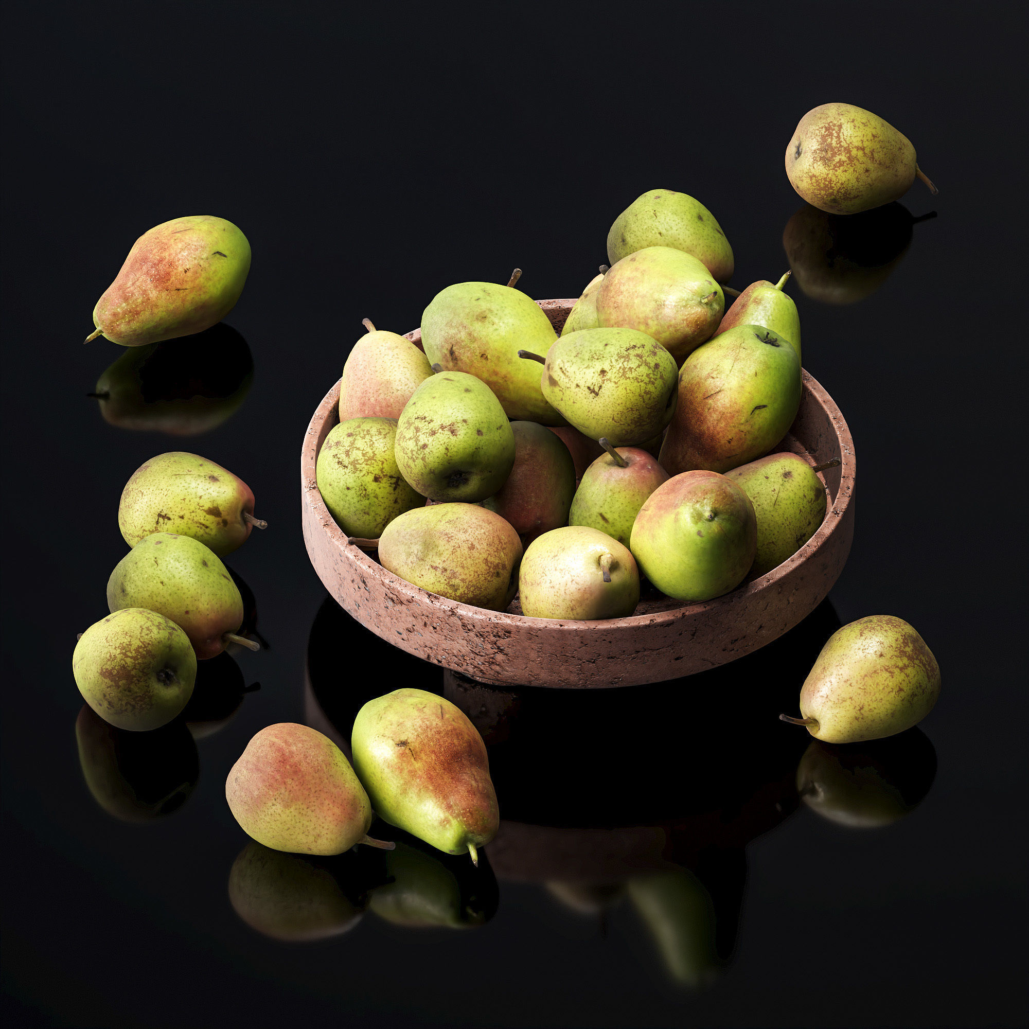 Forest beauty pear in a clay fruit bowl