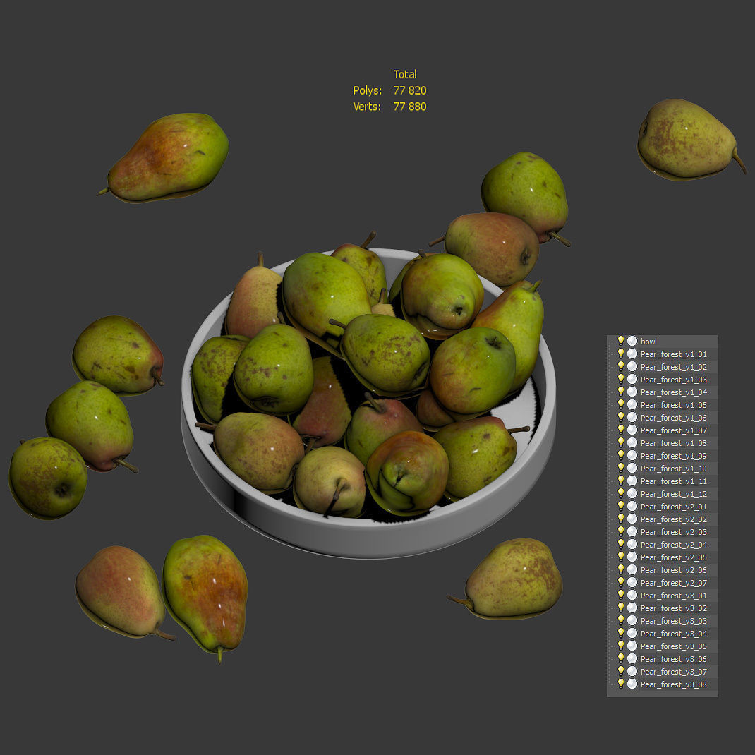 Forest beauty pear in a clay fruit bowl Low-poly 3D model_5