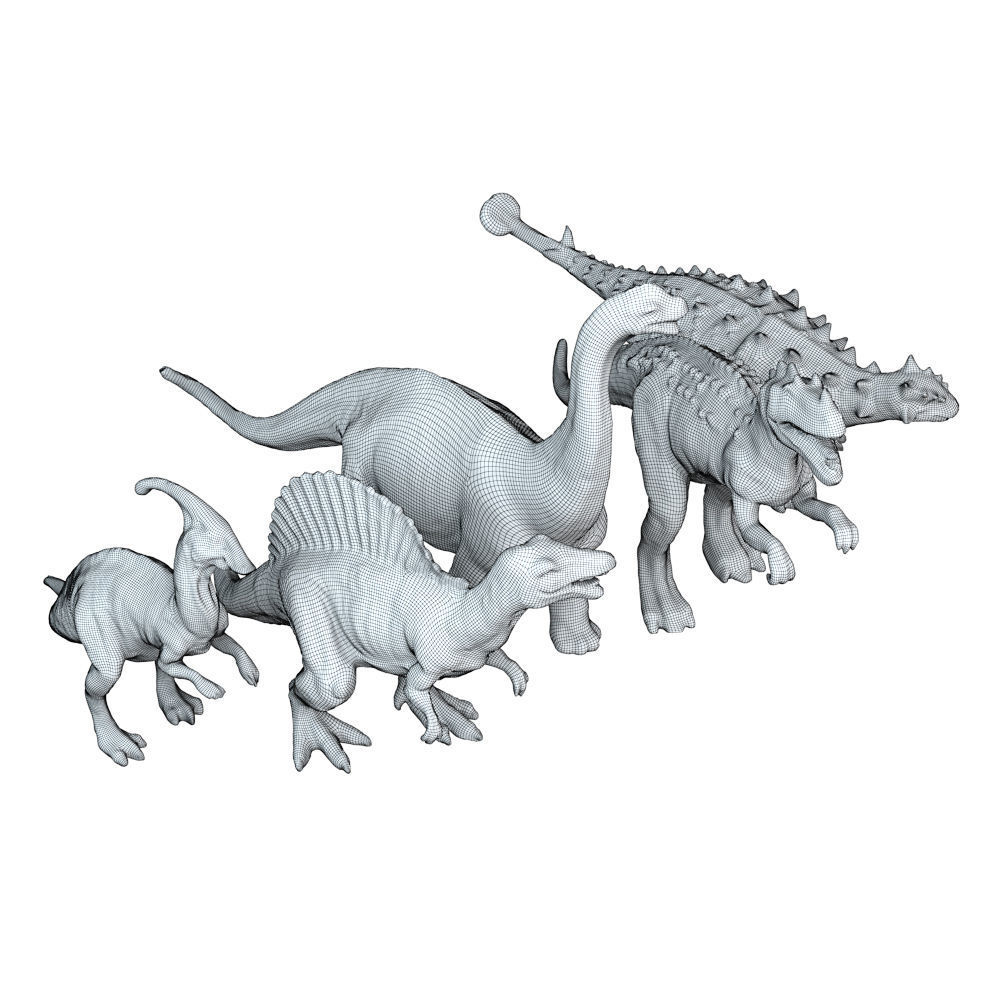 Collection Of Five Dinosaur Toys 3D model_4