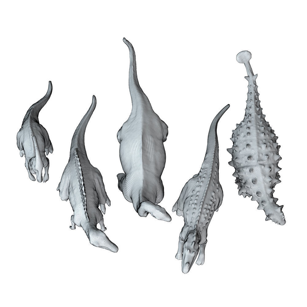 Collection Of Five Dinosaur Toys 3D model_5
