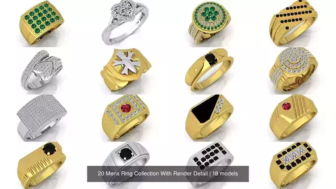 20 Mens Ring Collection With Render Detail 