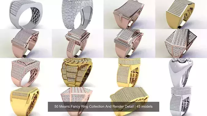 50 Means Fancy Ring Collection And Render Detail 
