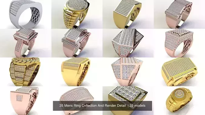 35 Mens Ring Collection And Render Detail  