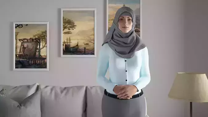 Hijab Female Rigged Model V-ray 