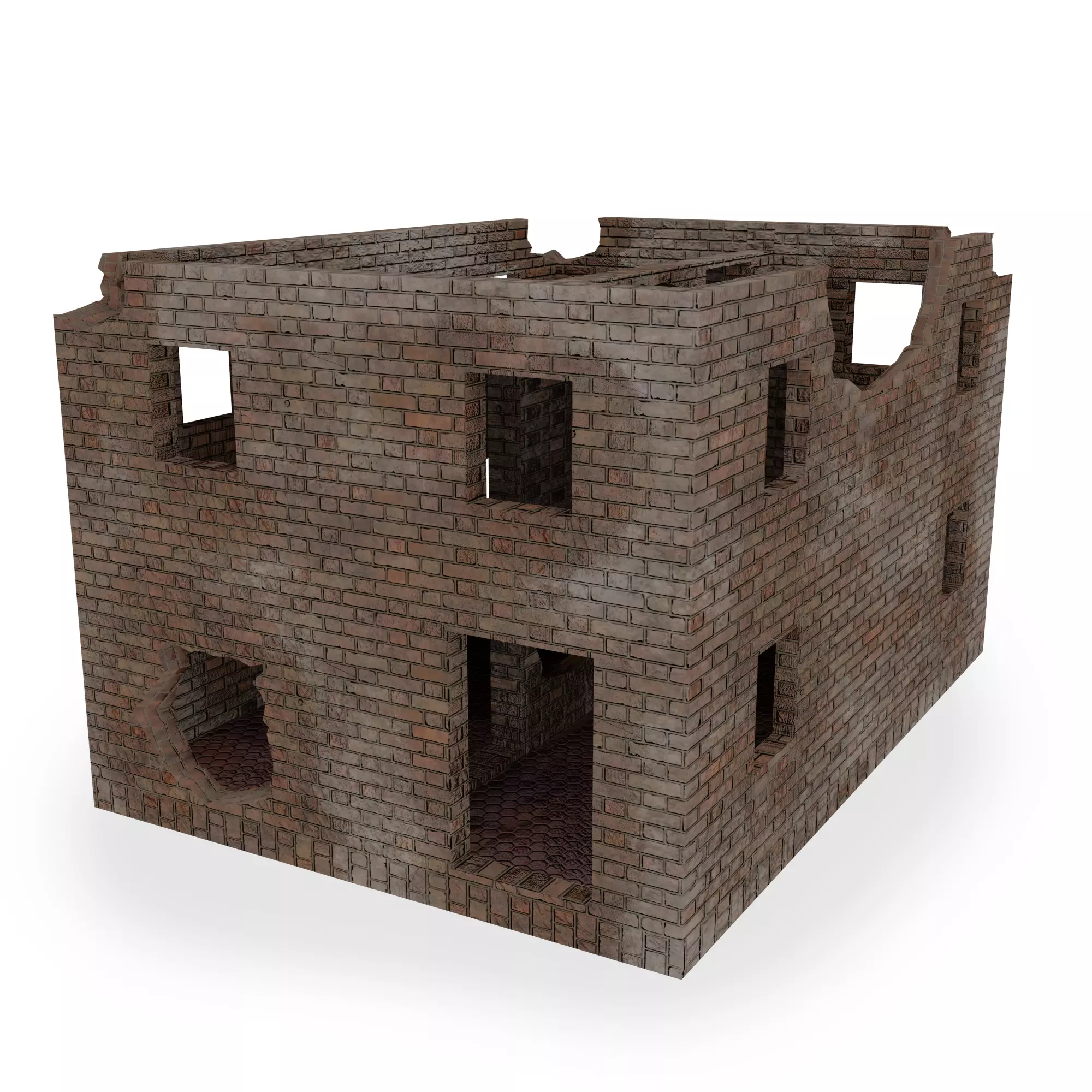 Damaged building Low-poly 3D model_0