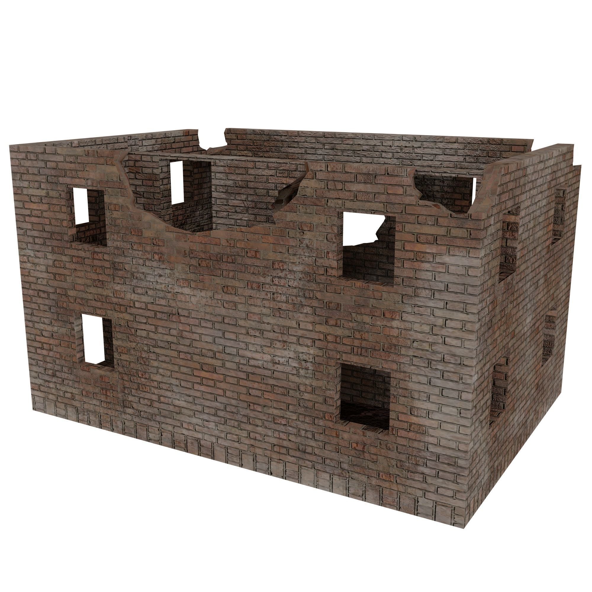 Damaged building Low-poly 3D model_2