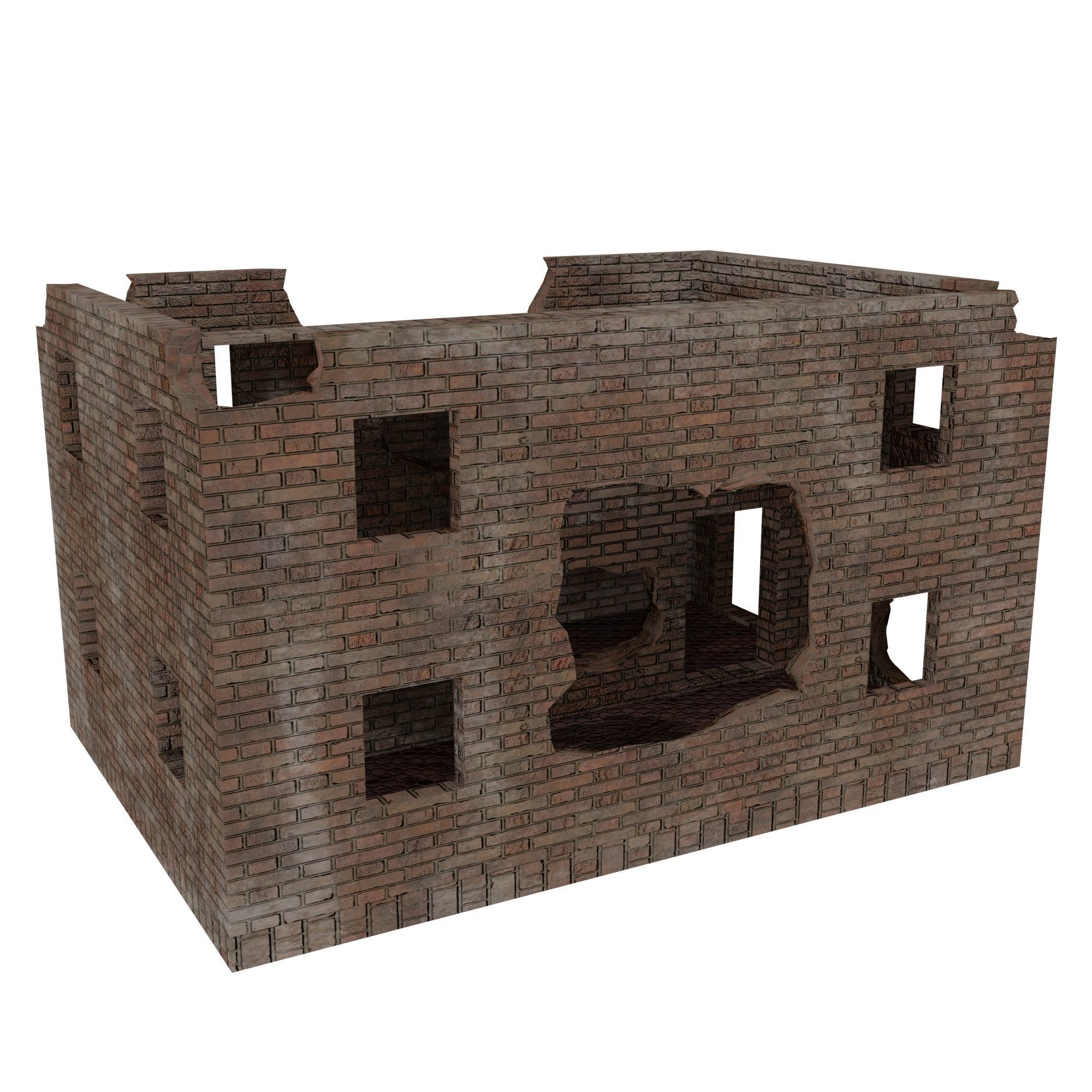 Damaged building Low-poly 3D model_1