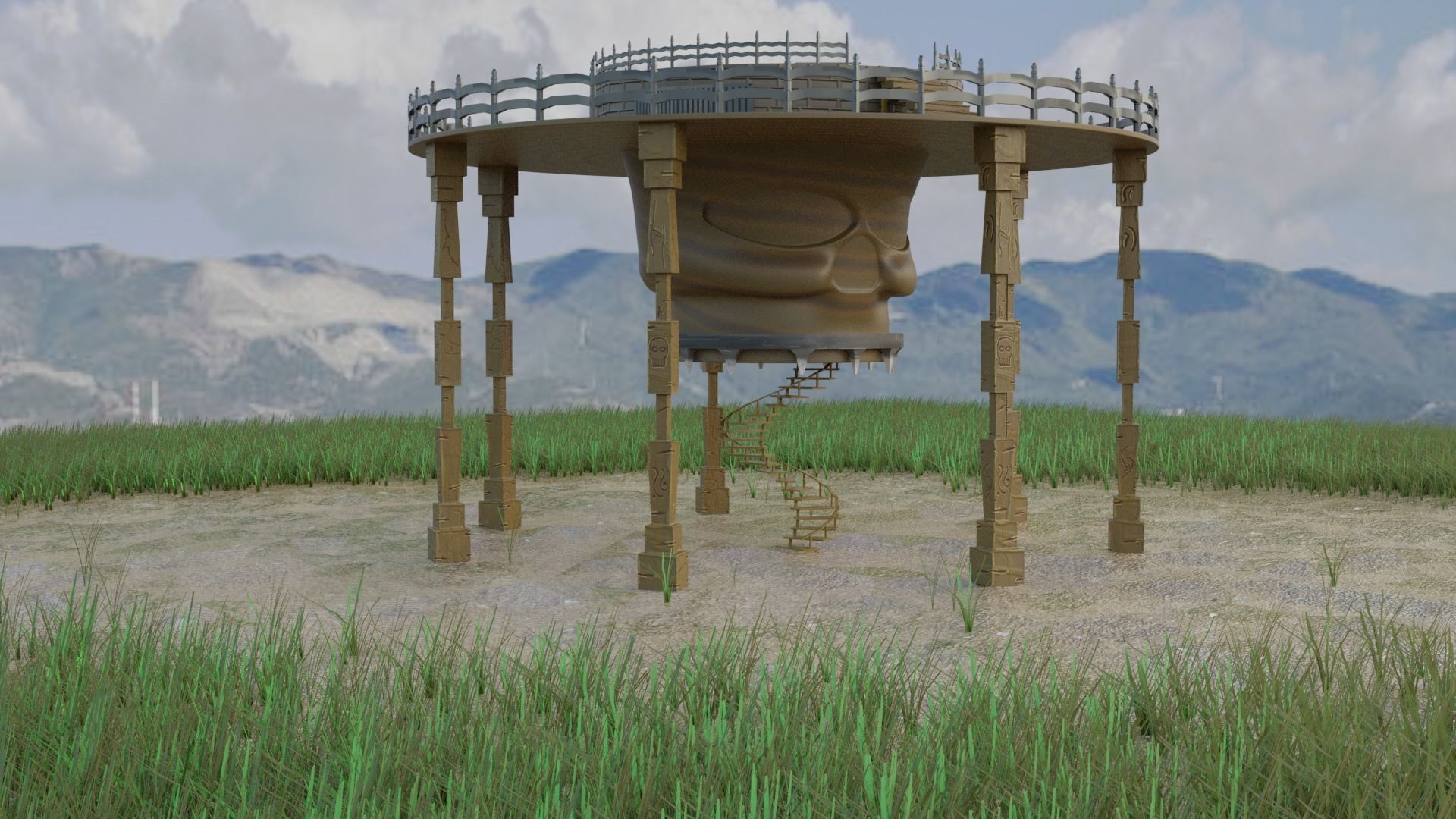 Skull- Tower Low-poly 3D model_3