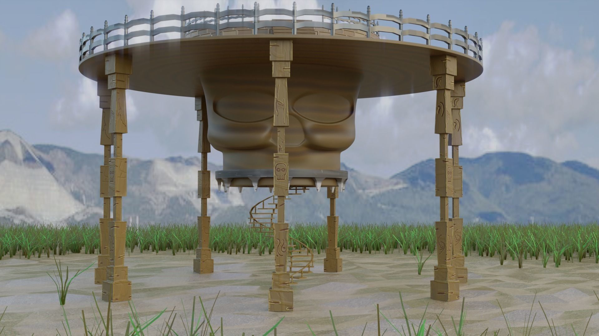 Skull- Tower Low-poly 3D model_9