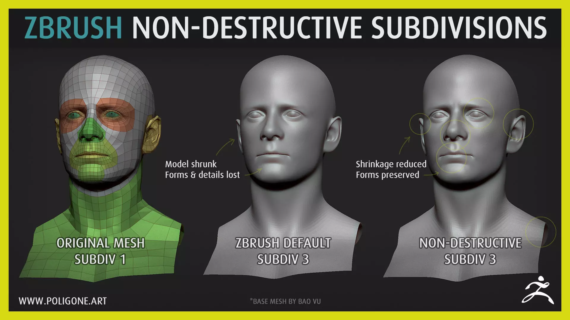 Poligone - ZBrush Non-Destructive SubDivisions 3D model_0