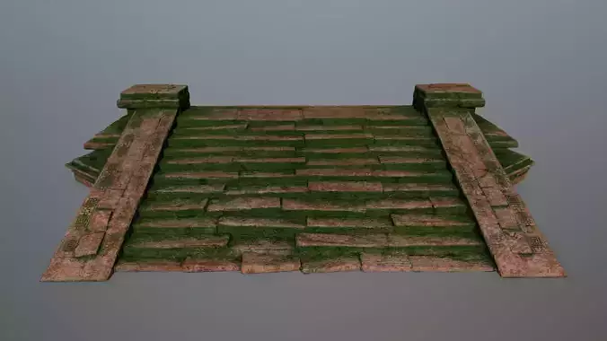 stair brick house with moss on roof