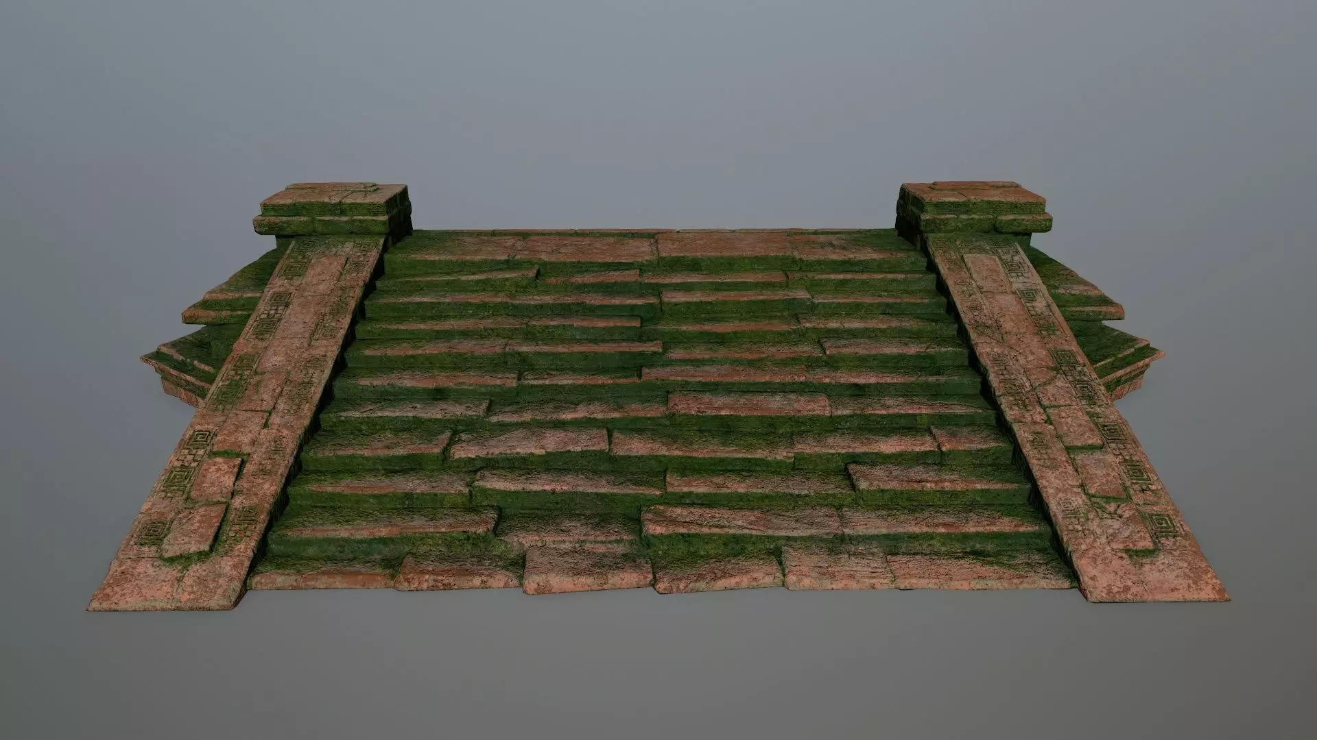 stair brick house with moss on roof Low-poly 3D model_0