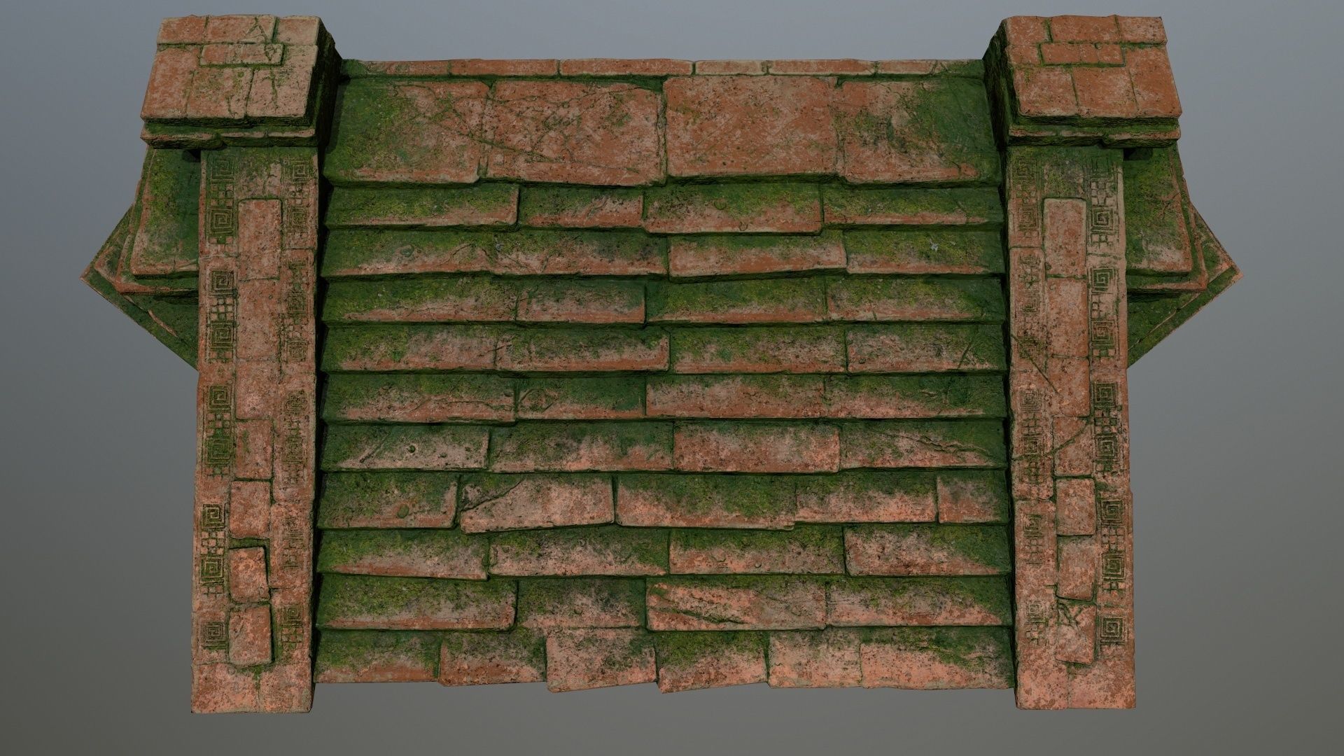 stair brick house with moss on roof Low-poly 3D model_9