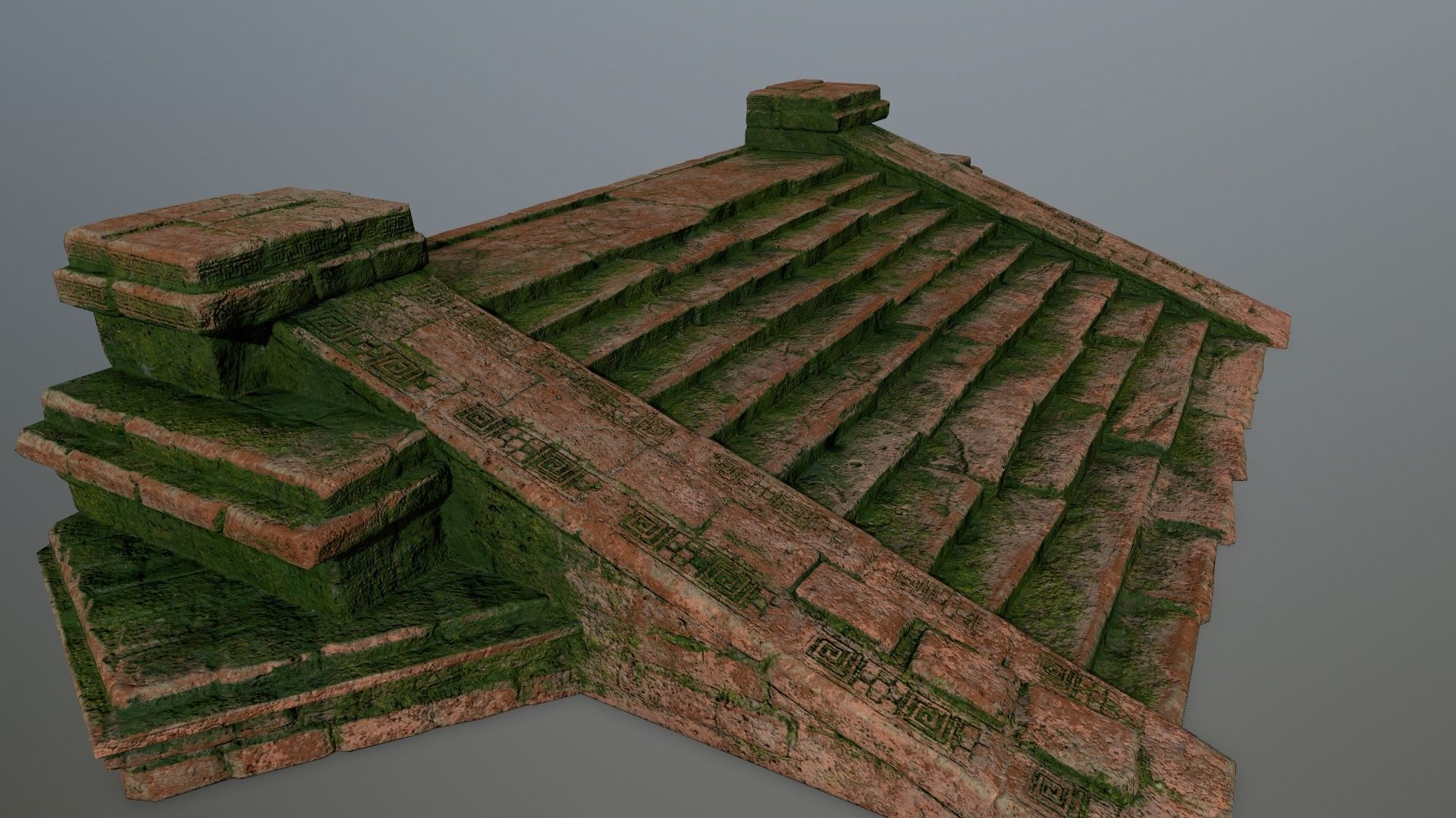 stair brick house with moss on roof Low-poly 3D model_8