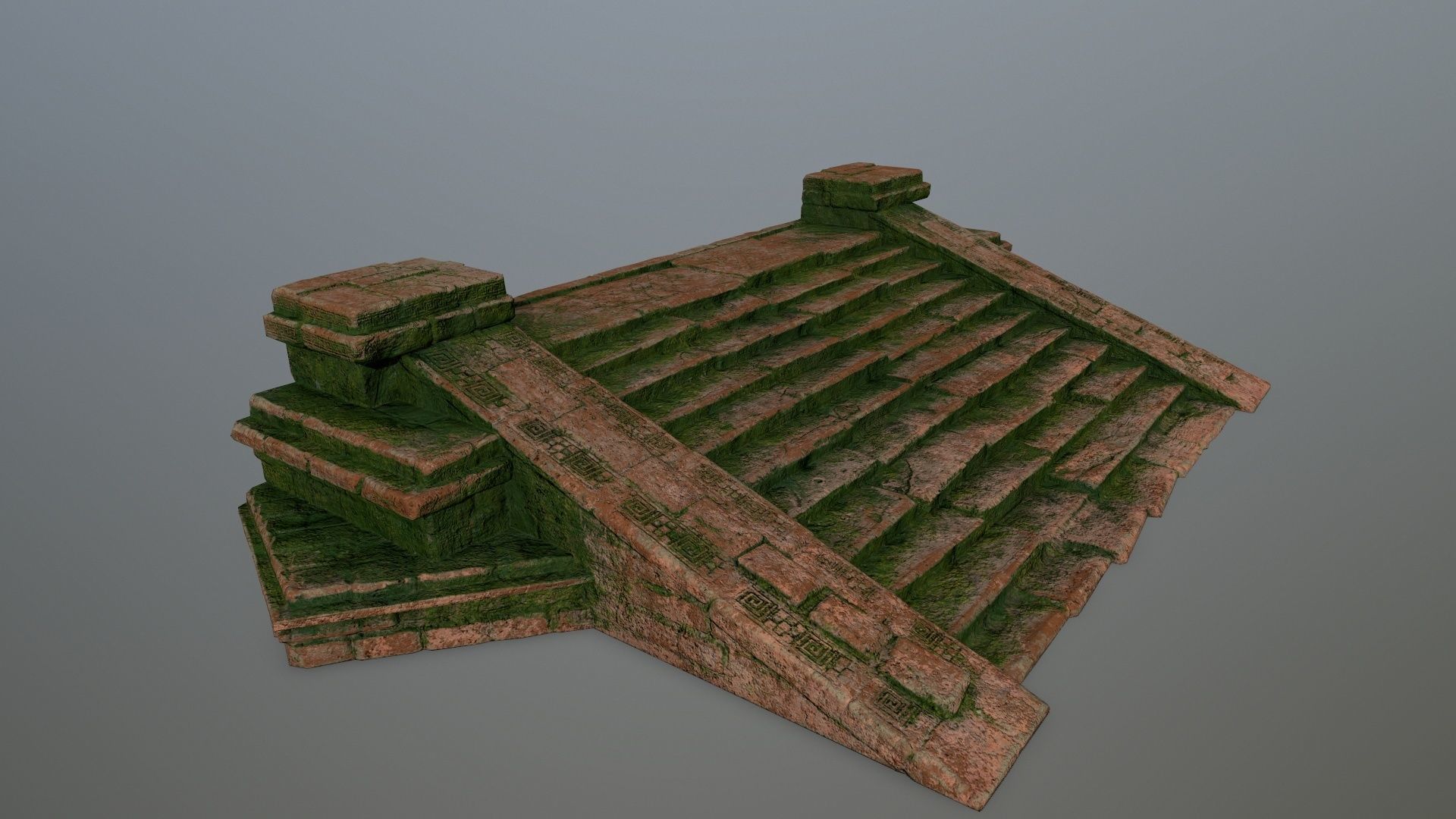 stair brick house with moss on roof Low-poly 3D model_1