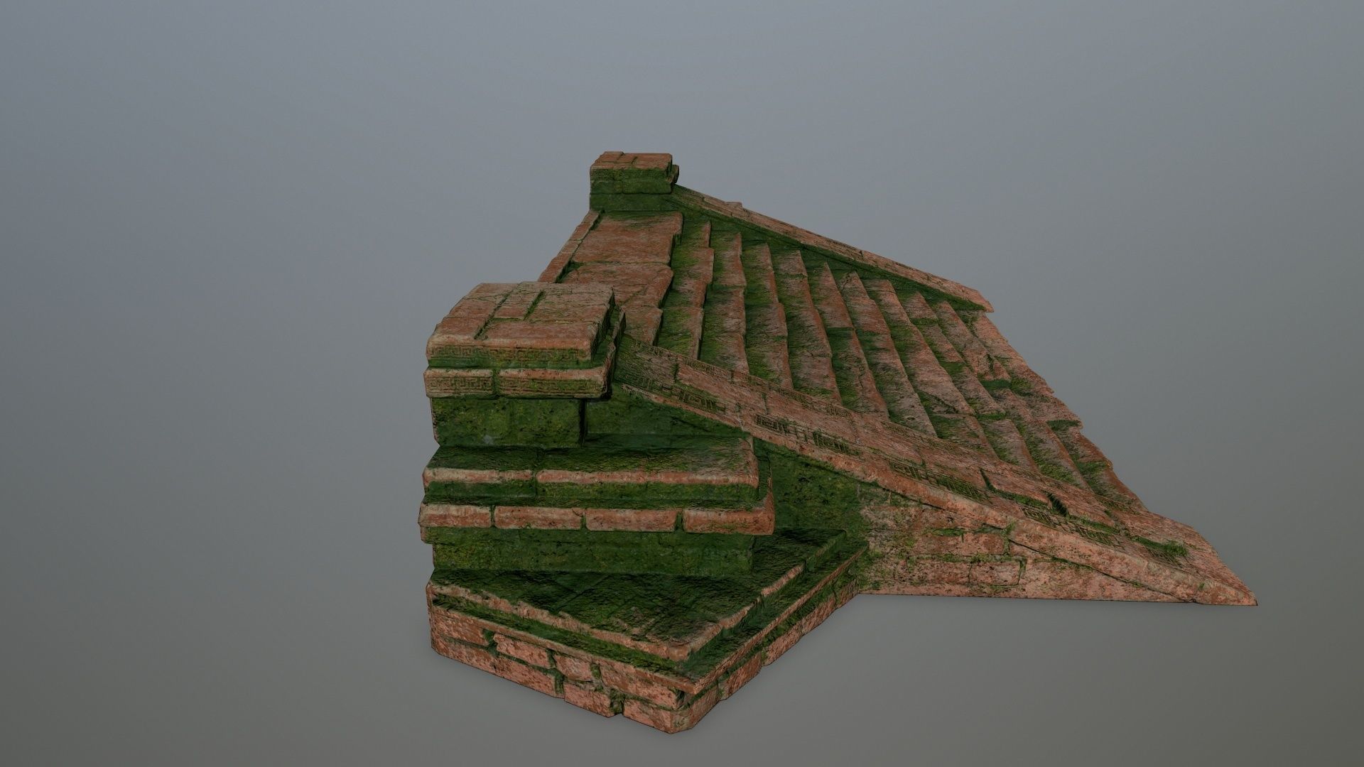 stair brick house with moss on roof Low-poly 3D model_2