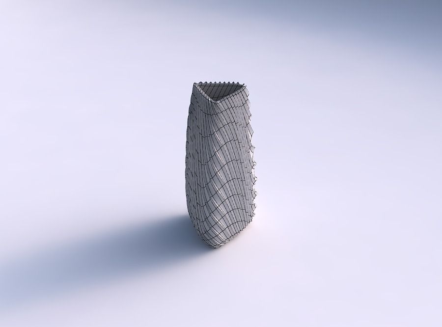 Vase triangle with wavy extruded lines 2 3D print model_5