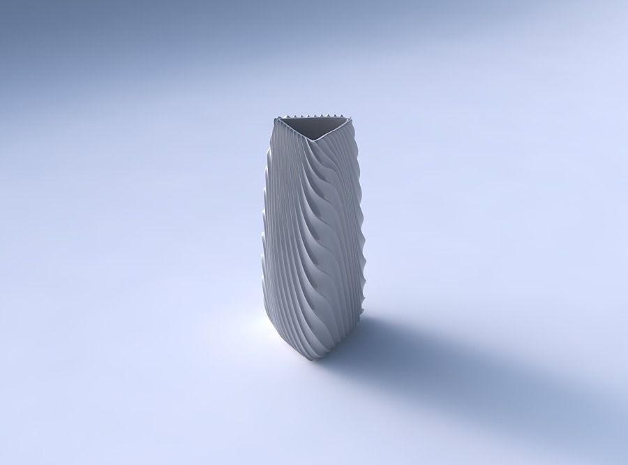 Vase triangle with wavy extruded lines 2 3D print model_3