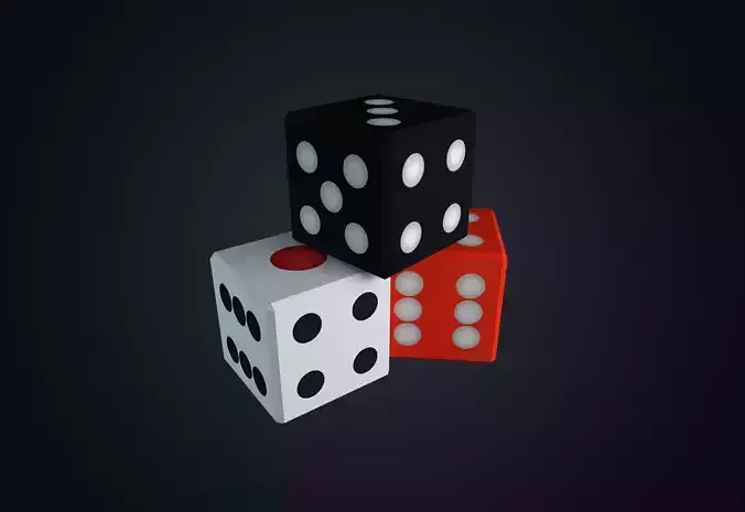 Dices three dice Low-poly 3D model