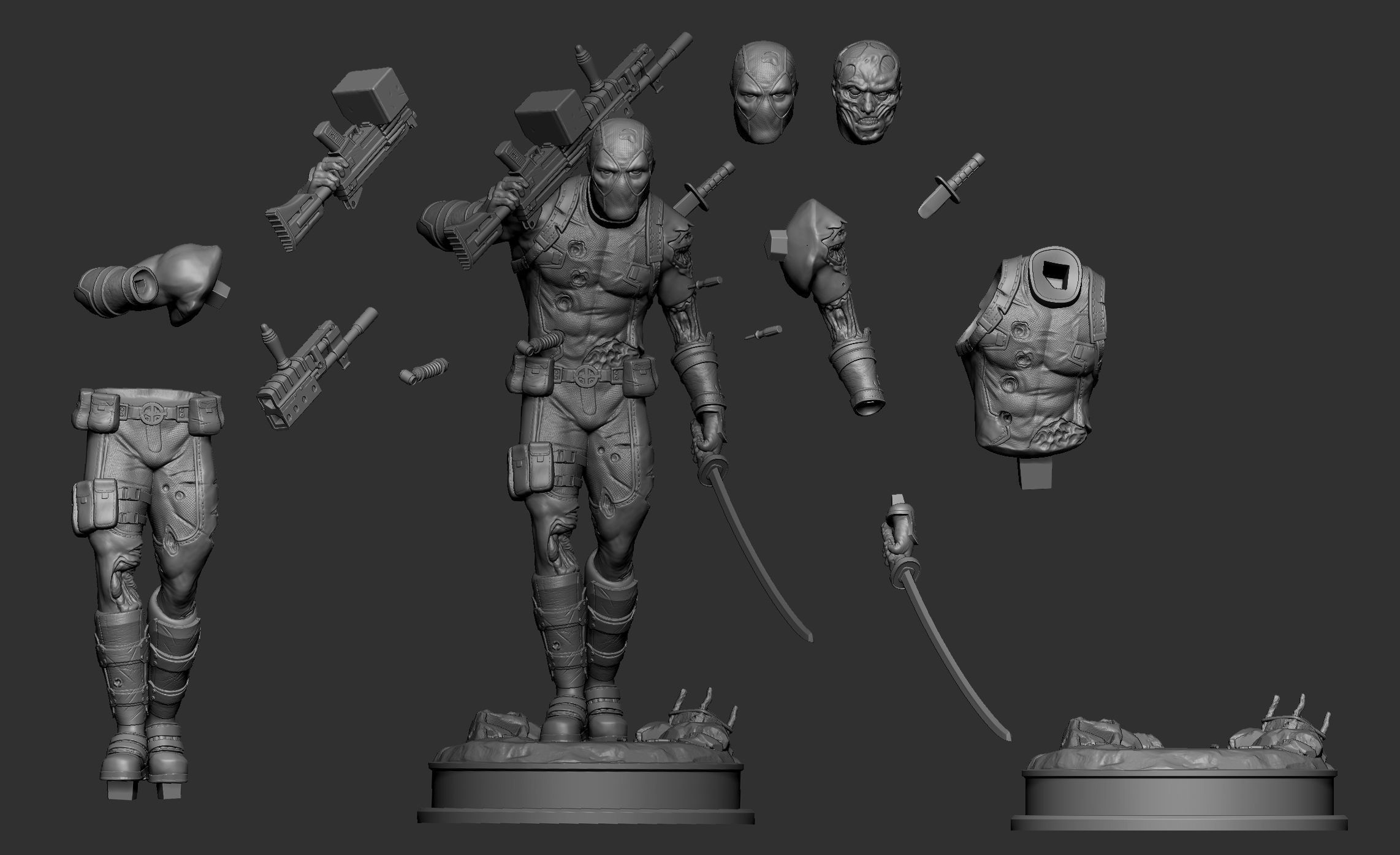 Deadpool statue 3D print model_5
