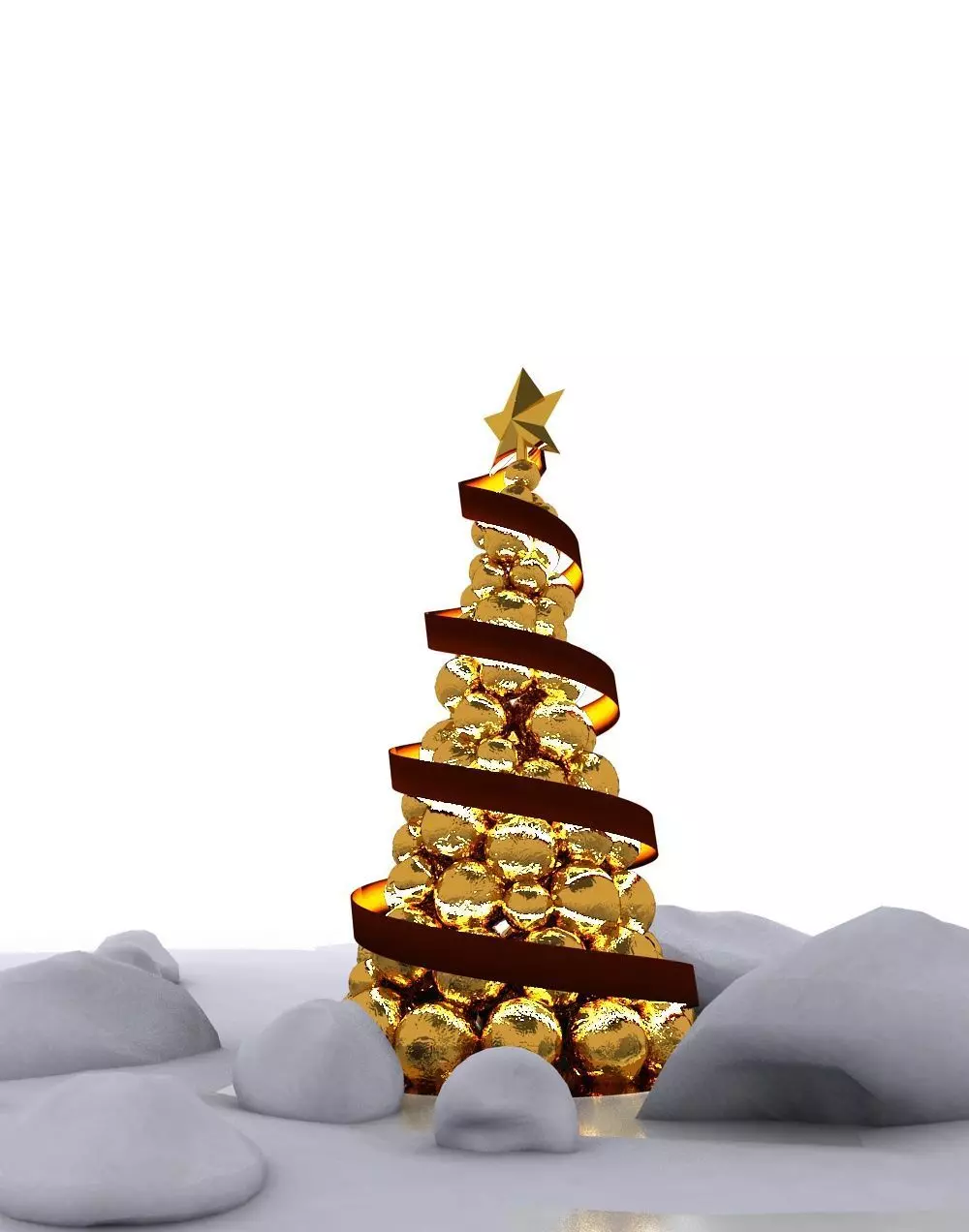 Golden Christmas Tree 3D model_0