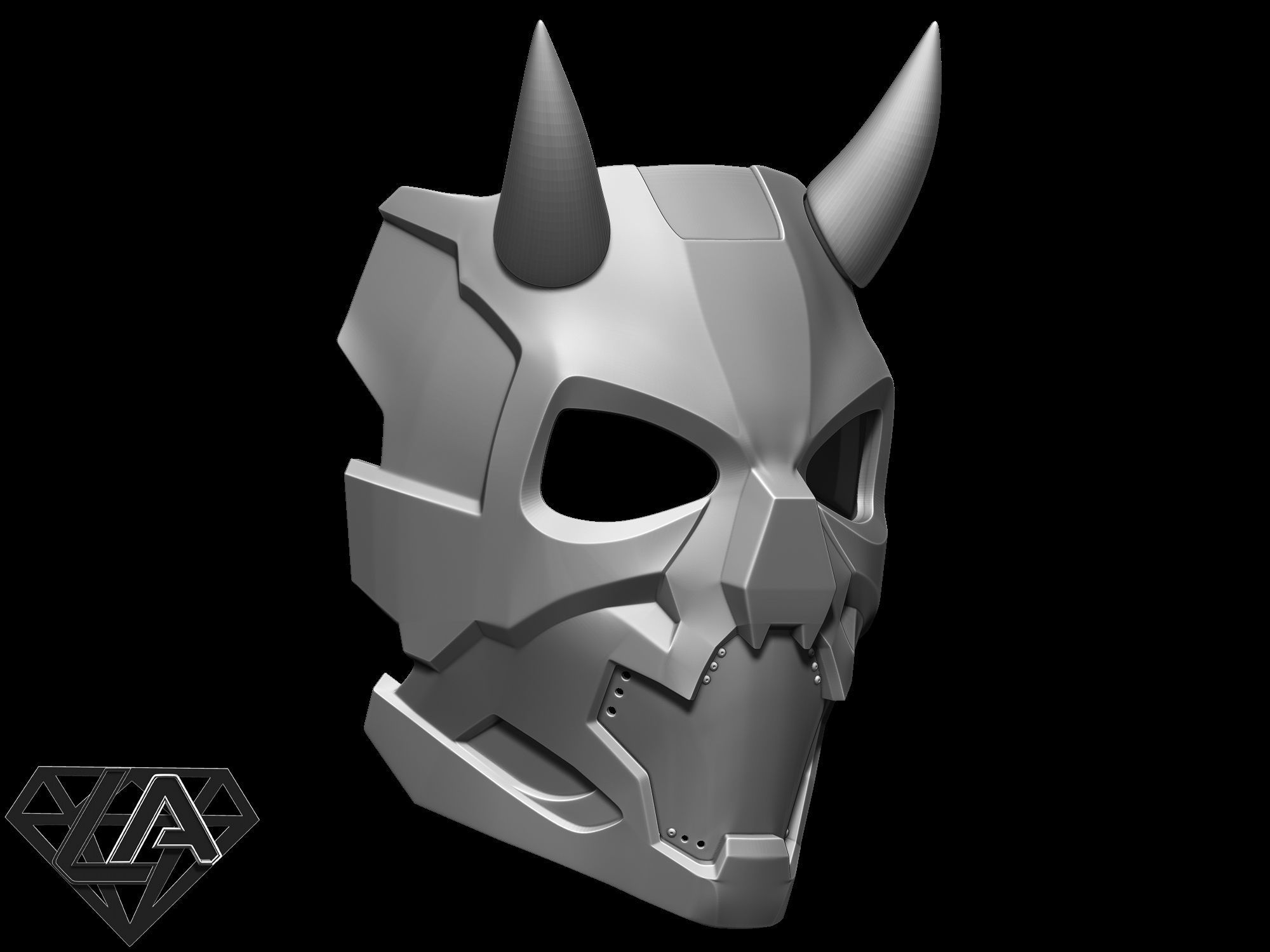 Cyberpunk sci-fi demon mask with horns 3D print model_4