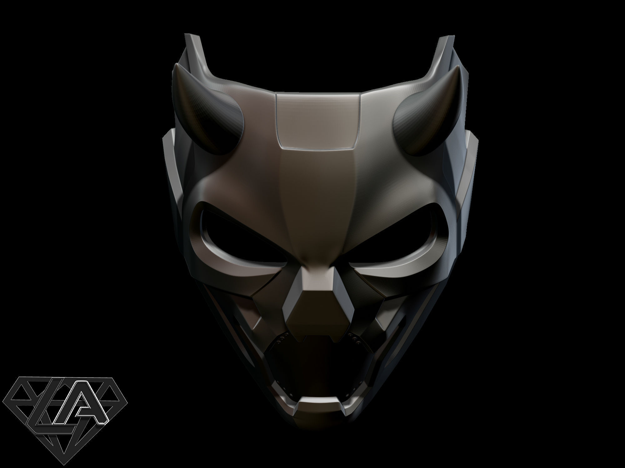 Cyberpunk sci-fi demon mask with horns 3D print model_3
