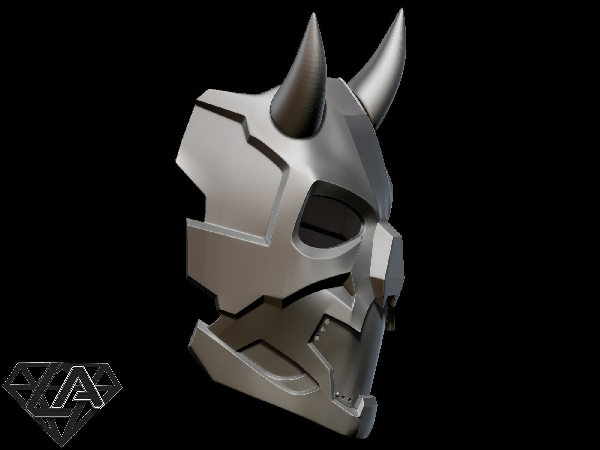 Cyberpunk sci-fi demon mask with horns 3D print model_7