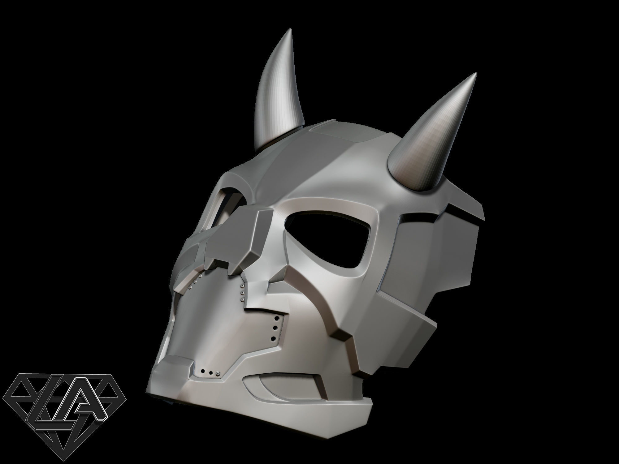 Cyberpunk sci-fi demon mask with horns 3D print model_11