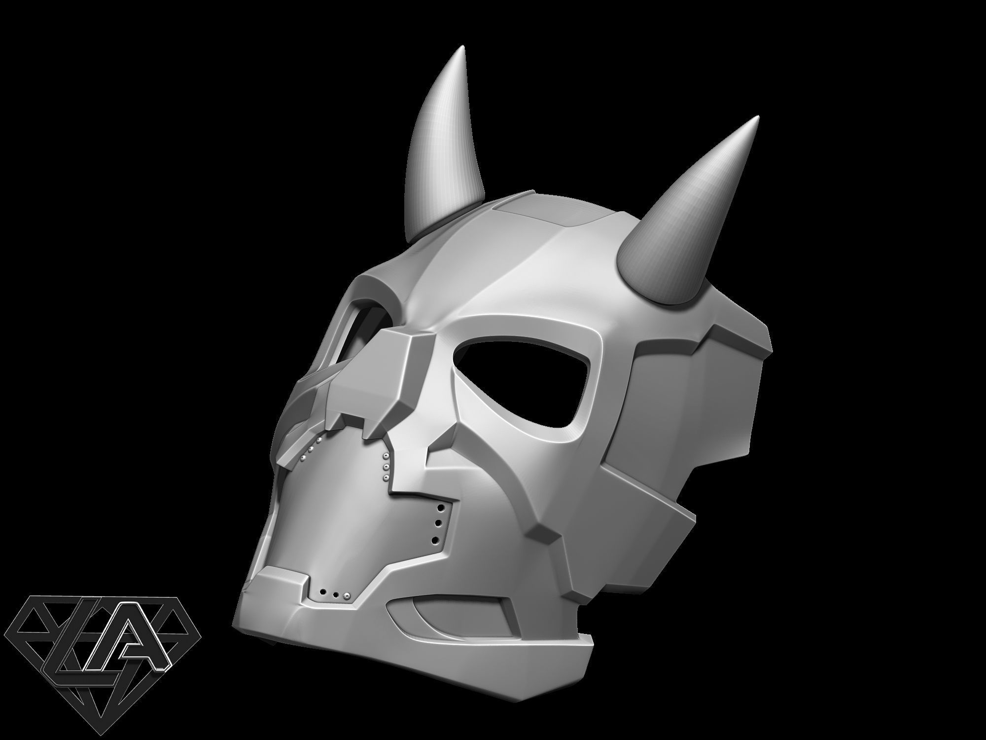 Cyberpunk sci-fi demon mask with horns 3D print model_10