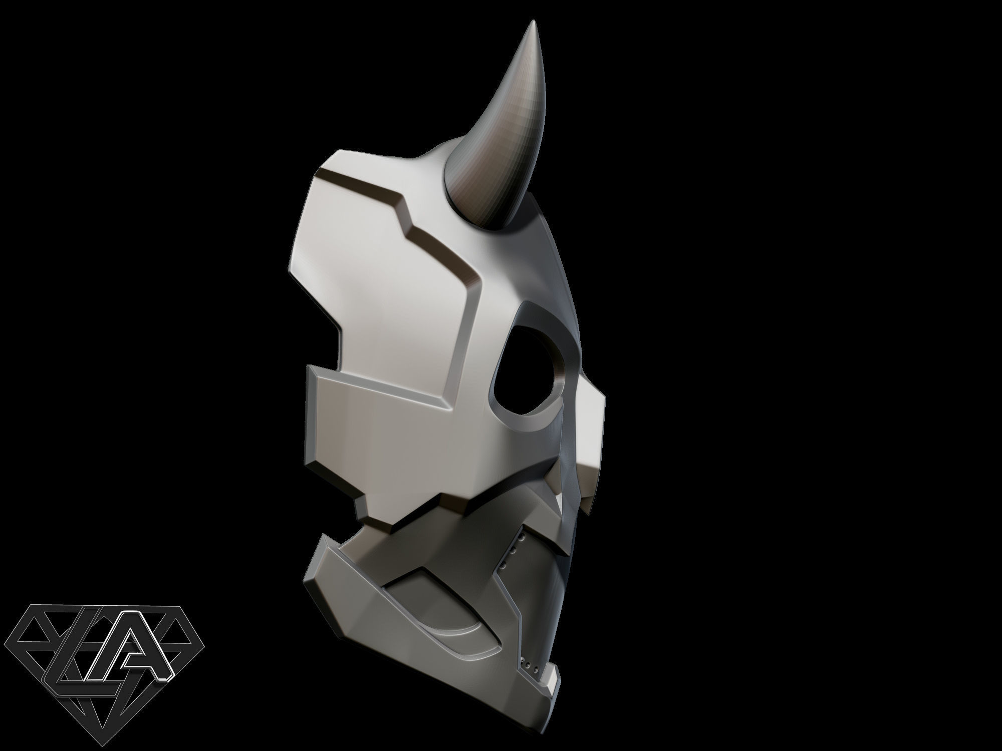 Cyberpunk sci-fi demon mask with horns 3D print model_9