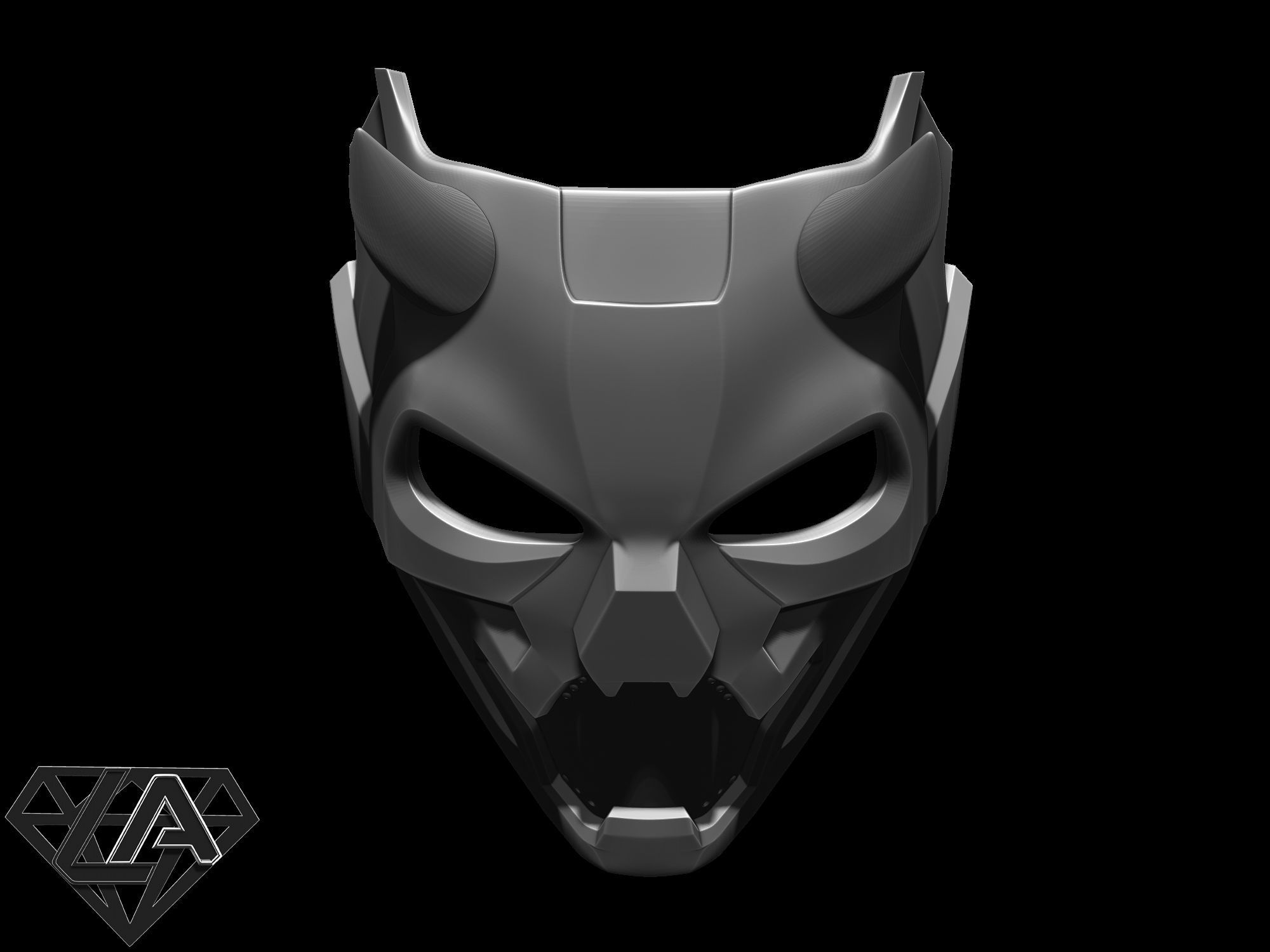 Cyberpunk sci-fi demon mask with horns 3D print model_2