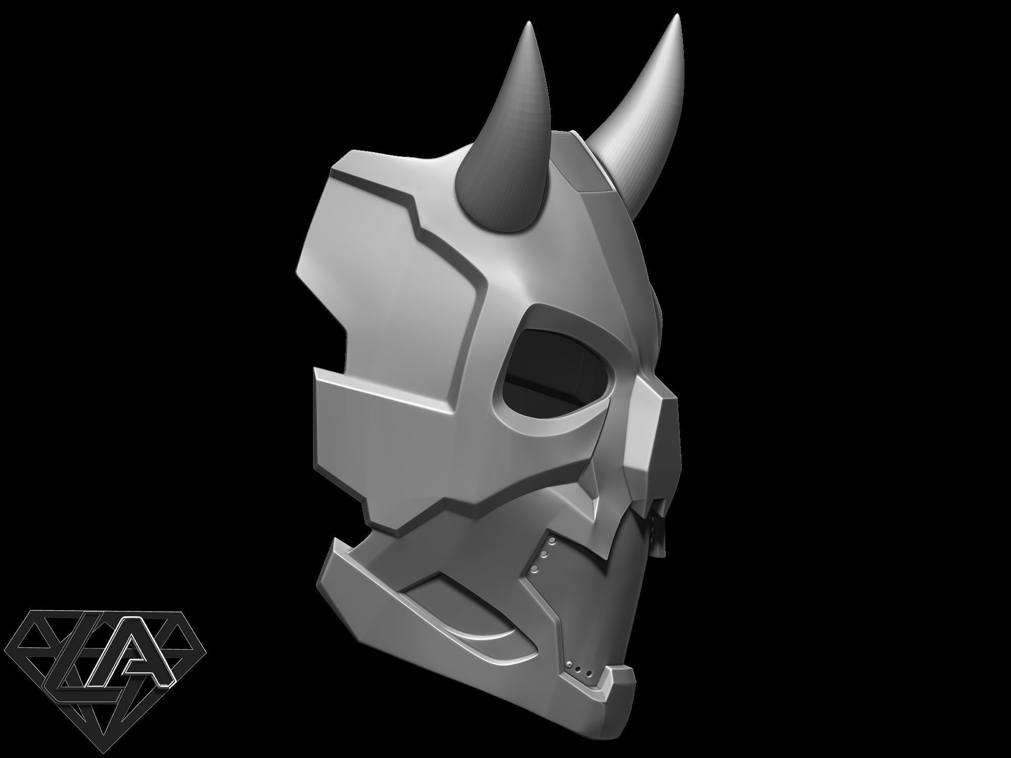Cyberpunk sci-fi demon mask with horns 3D print model_6